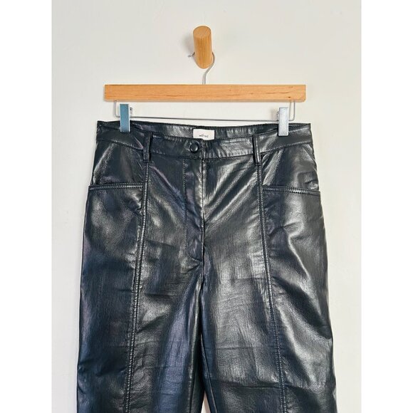 Wilfred Womens Black Faux Leather Pants SZ 10 High-Rise Straight-Leg With Pocket - Picture 3 of 12